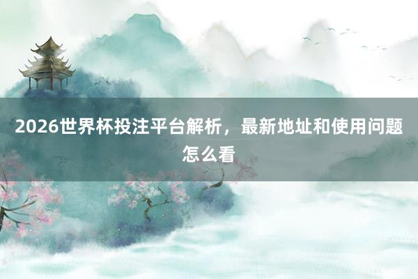 2026世界杯投注平台解析，最新地址和使用问题怎么看